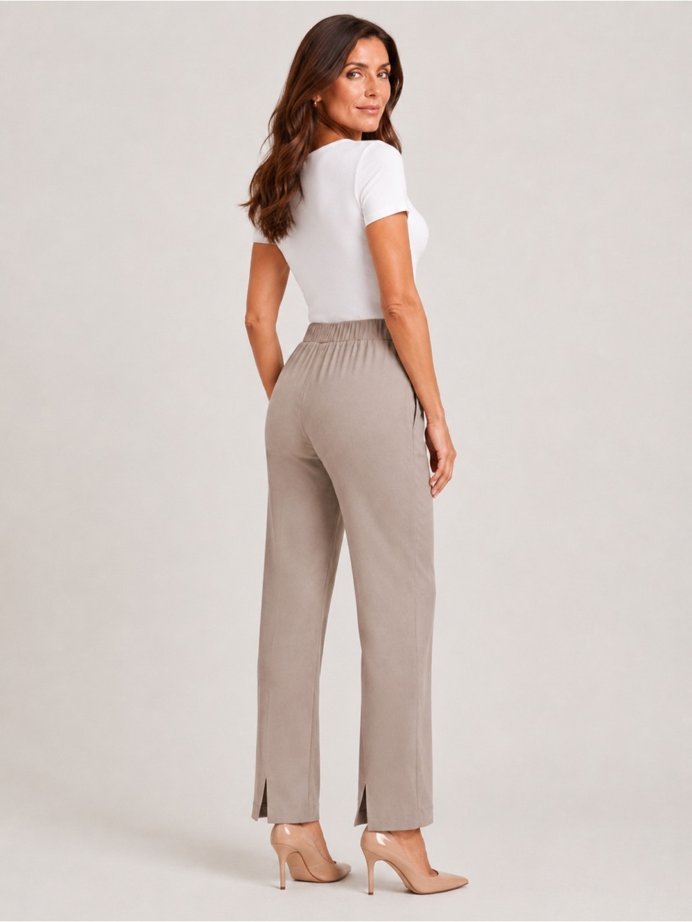 Ming Wang Womens Pull On Pants Taupe Straight Leg Elastic Waist Size XL NWT - Picture 4 of 12